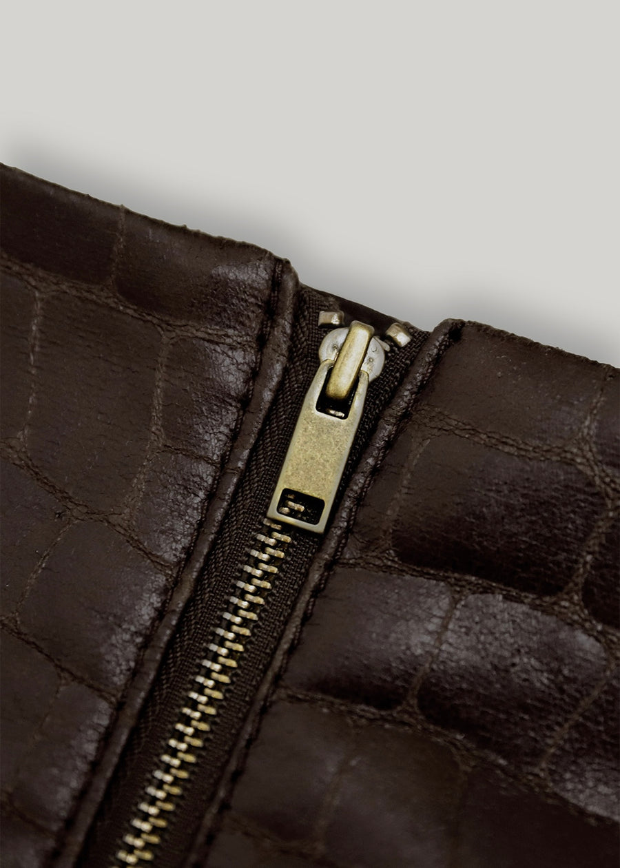 ELBORN | Loe Croc Midi Skirt (Brown) Expected ship to 10/31/2025