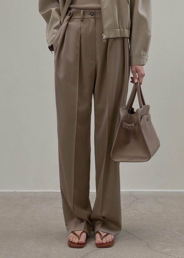 ELBORN | [LIMITED] Button Pleats Wool Slacks (Beige)