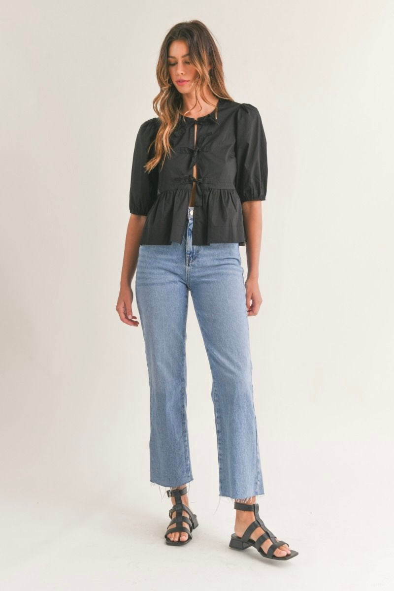 Black Self-Tie Blouse