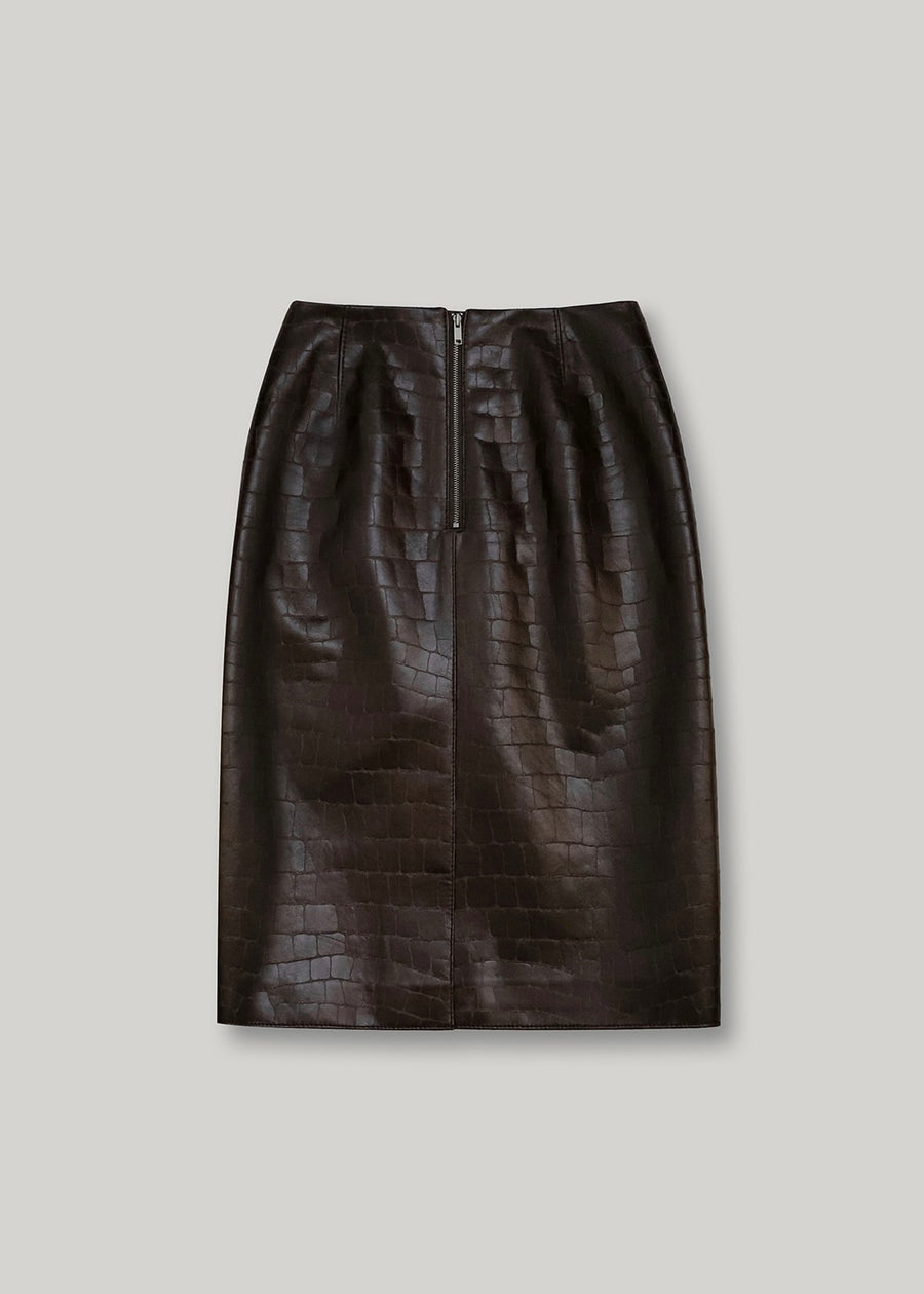 ELBORN | Loe Croc Midi Skirt (Brown) Expected ship to 10/31/2025