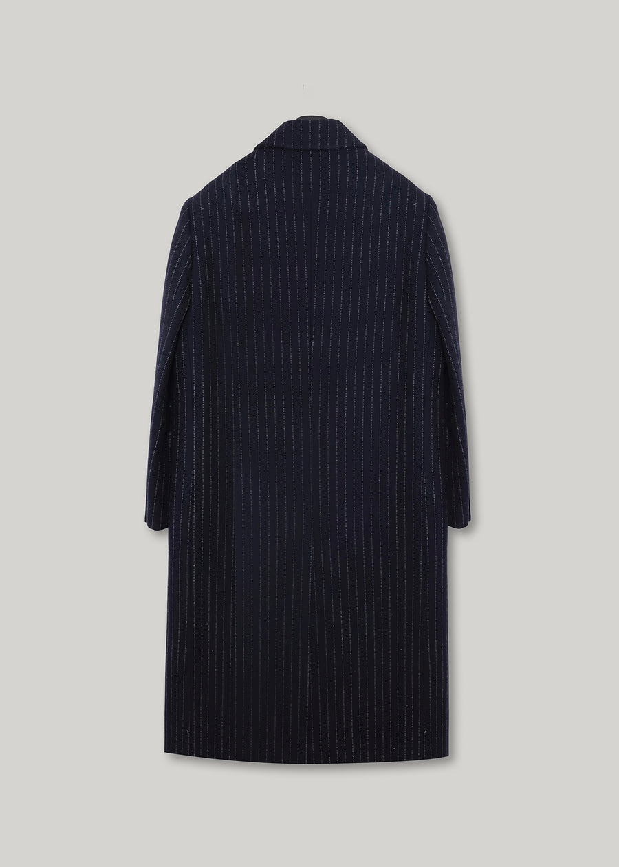 2ND-ELBORN | Adair Wool Classic Coat (Navy stripe) Expected ship to 12/12/2025