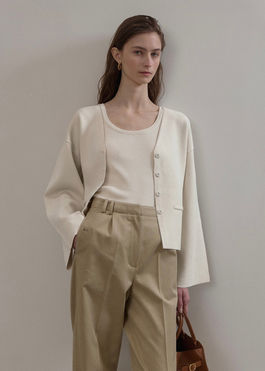 ELBORN | Riven V-neck Silk Knit Jacket (Ivory)