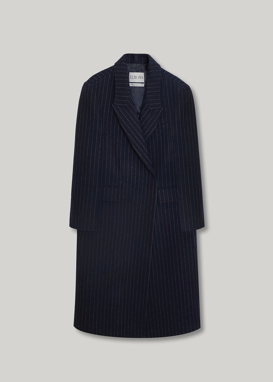 2ND-ELBORN | Adair Wool Classic Coat (Navy stripe) Expected ship to 12/12/2025