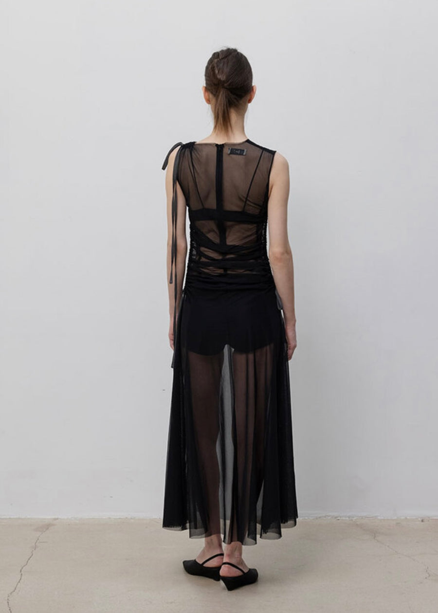 LEHA | Kenys Sheer Shirred Dress (Black)