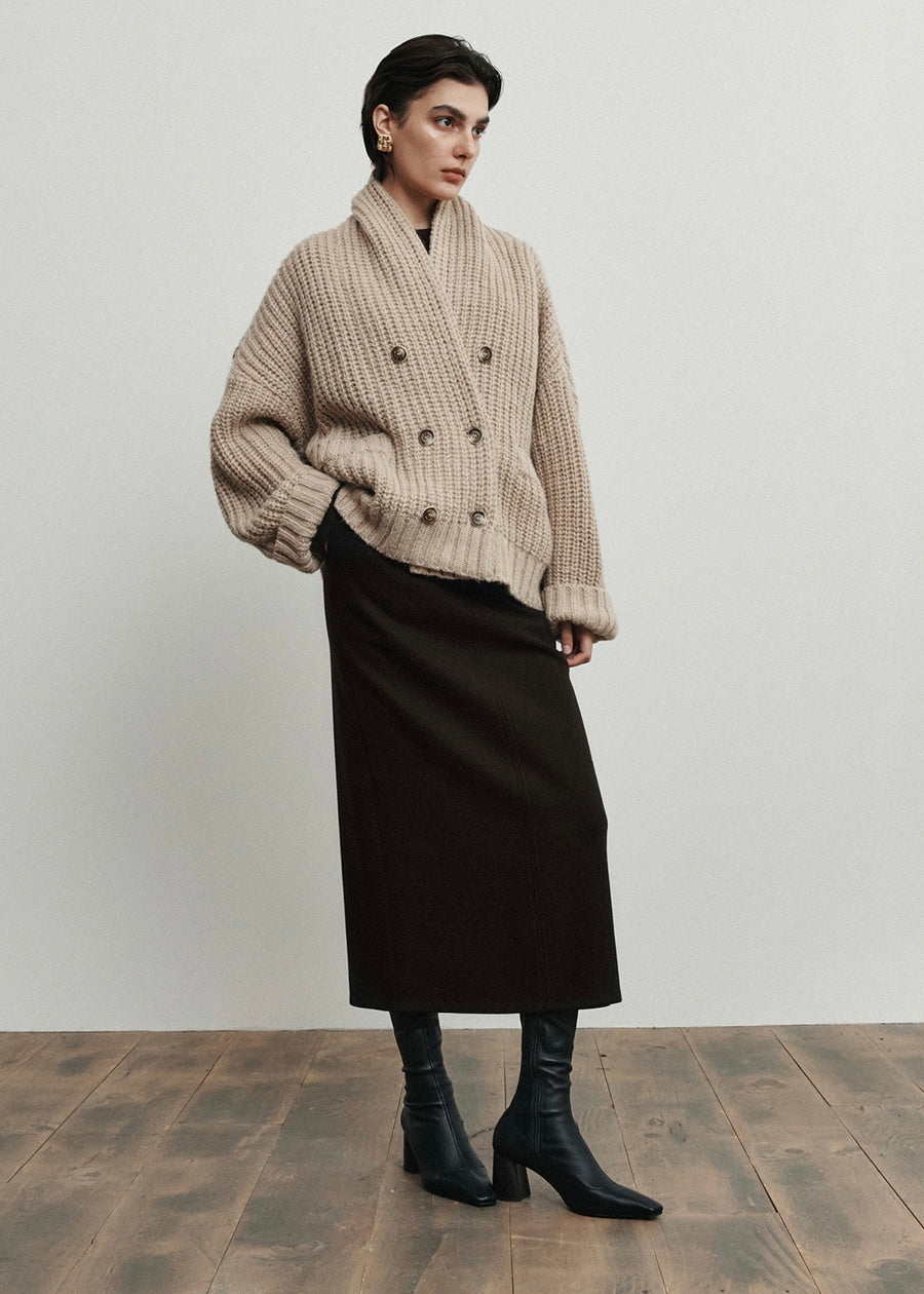 ELBORN | Double-breasted Shawl Collar Cardigan (Beige) Expected ship to 11/28/2025