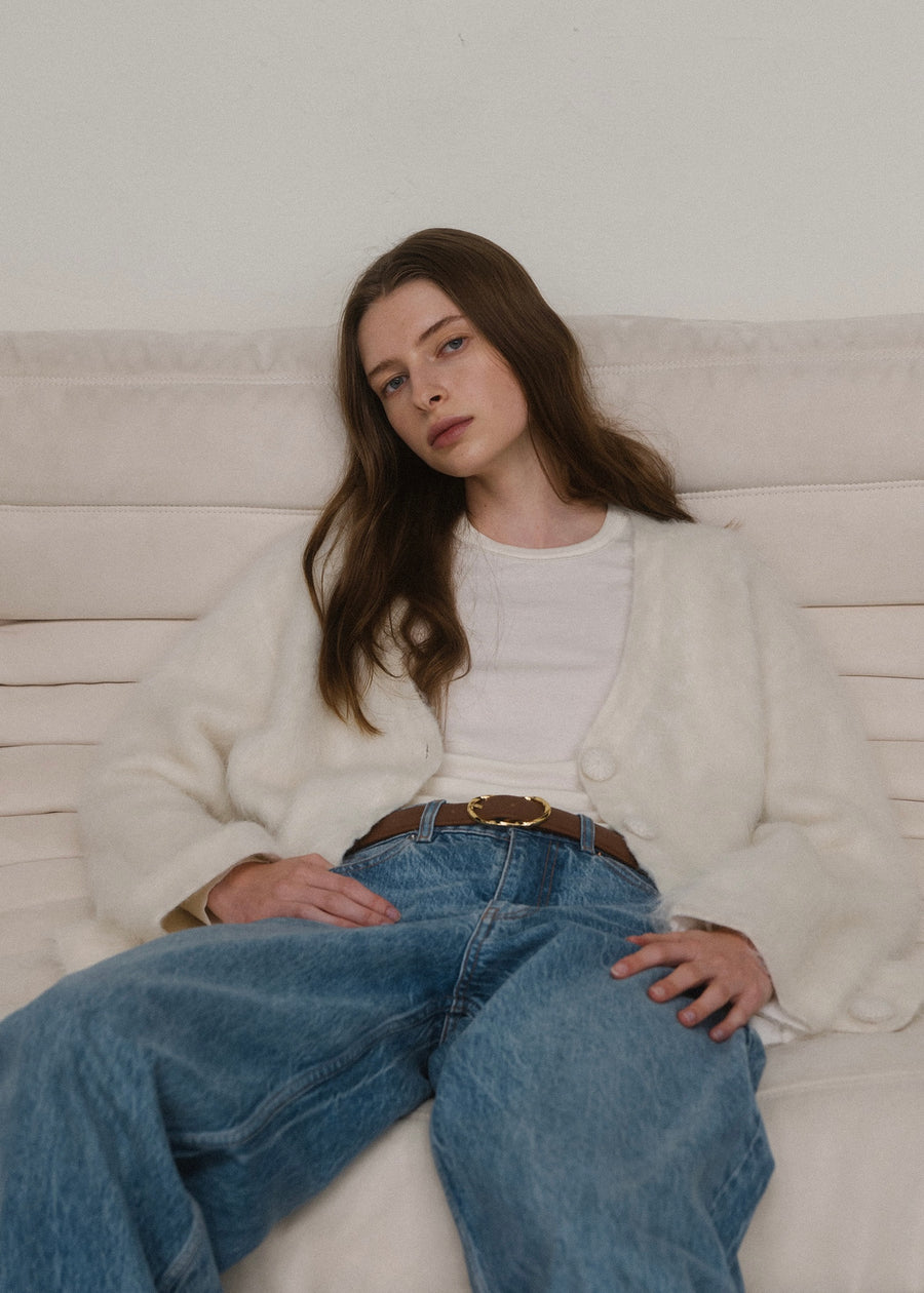 ELBORN | Jeanne V-neck Alpaca Knit Jacket (Ivory)