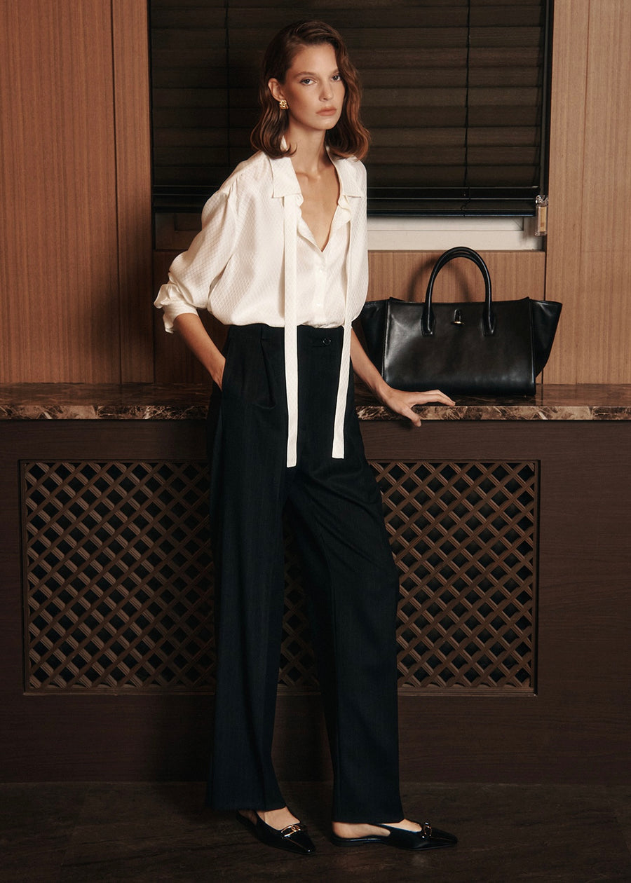 ELBORN | Tess Wool Slacks (Navy Stripe)
