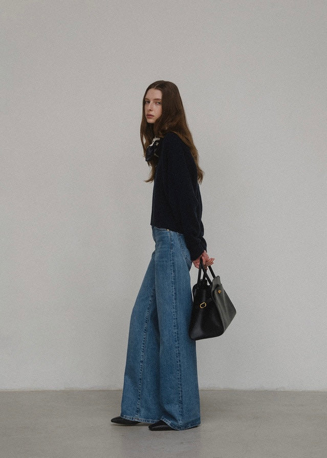 [2ND RE-ORDER] ELBORN | Melrose V-neck Cashmere Knit Top (Navy)