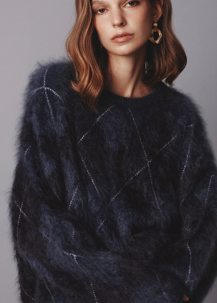 ELBORN | Argyle Cashmere Sweater (Navy) Expected ship to 10/31/2025