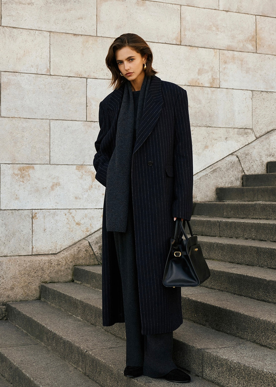 2ND-ELBORN | Adair Wool Classic Coat (Navy stripe) Expected ship to 12/12/2025