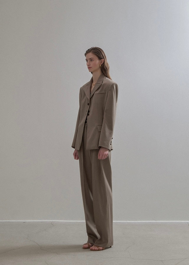 ELBORN | [LIMITED] Button Pleats Wool Slacks (Beige)