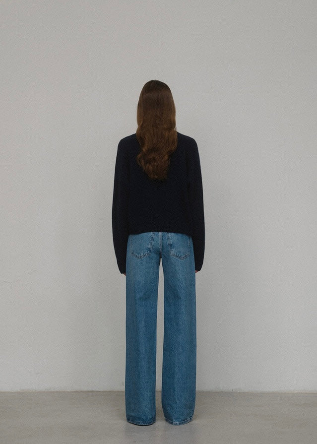 [2ND RE-ORDER] ELBORN | Melrose V-neck Cashmere Knit Top (Navy)