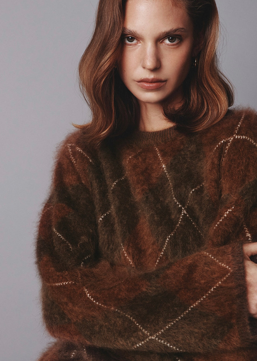 ELBORN | Argyle Cashmere Sweater (Brown) Expected ship to 10/31/2025