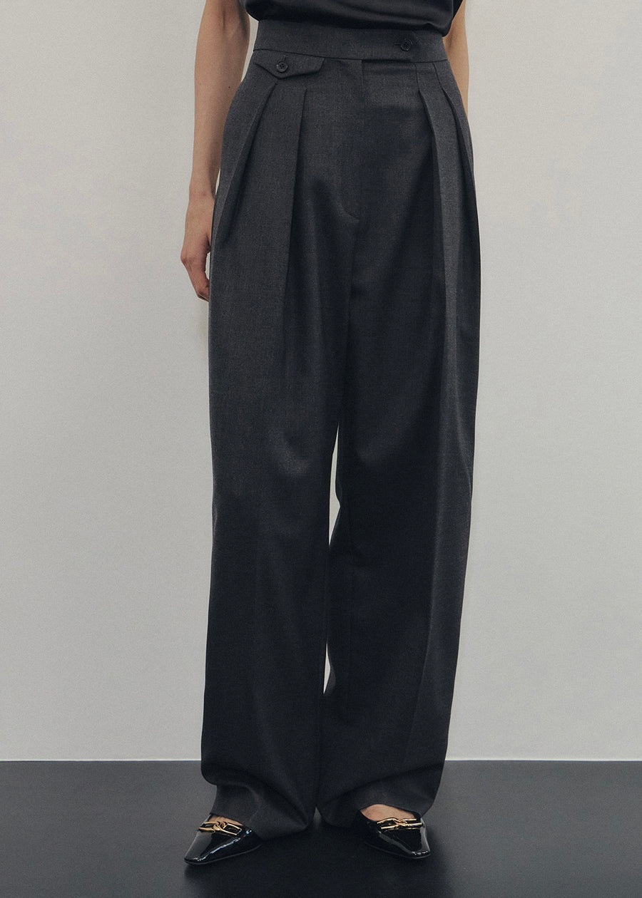 ELBORN | Nao Pleats Wool Slacks (Charcoal)