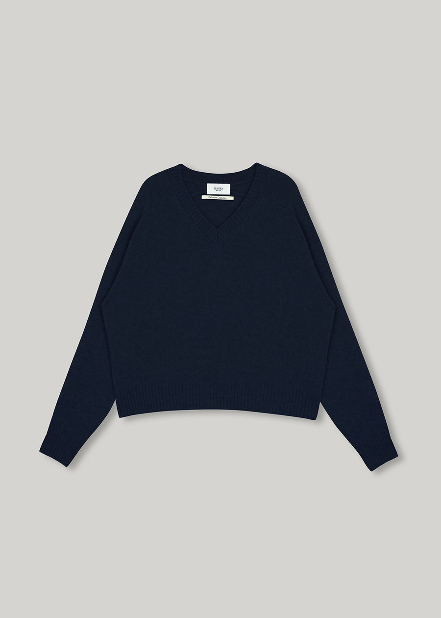 [2ND RE-ORDER] ELBORN | Melrose V-neck Cashmere Knit Top (Navy)