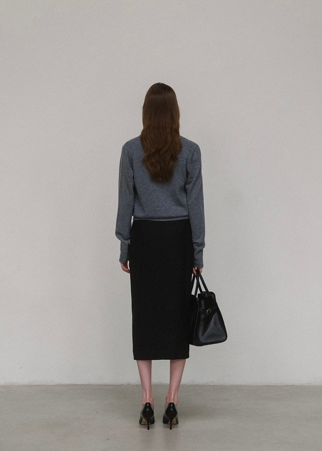 ELBORN | Avec Slit Long Skirt (Black Stripe)