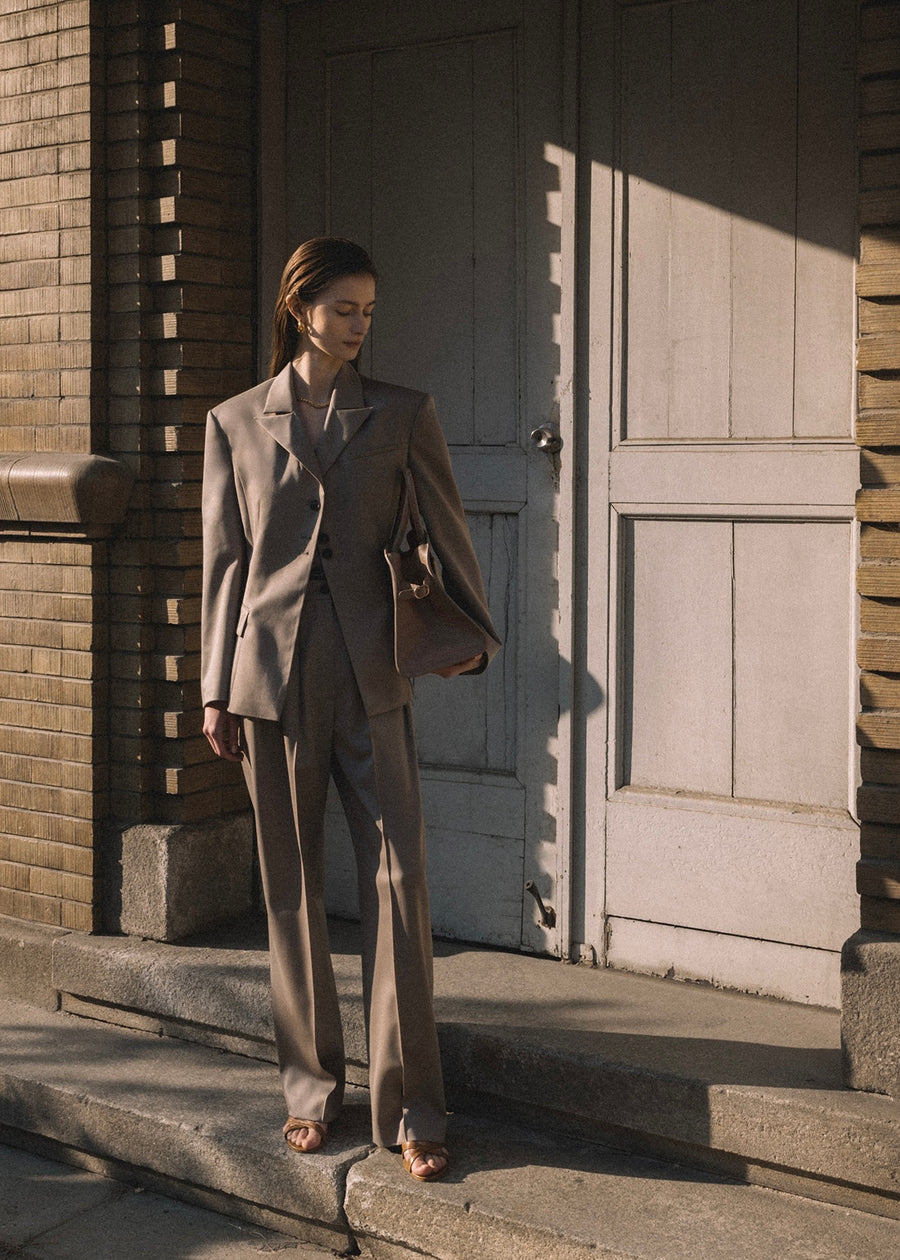 ELBORN | [LIMITED] Button Pleats Wool Slacks (Beige)