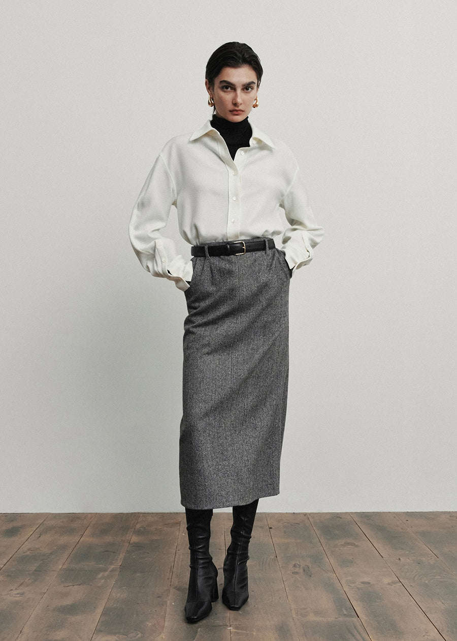 ELBORN | Bellissa Wool Long Skirt (Black)