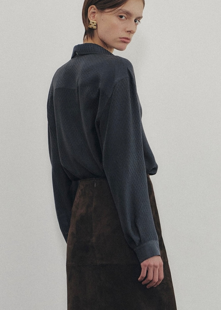 ELBORN | Cherie Silk Tie Shirt (Black/Charcoal)