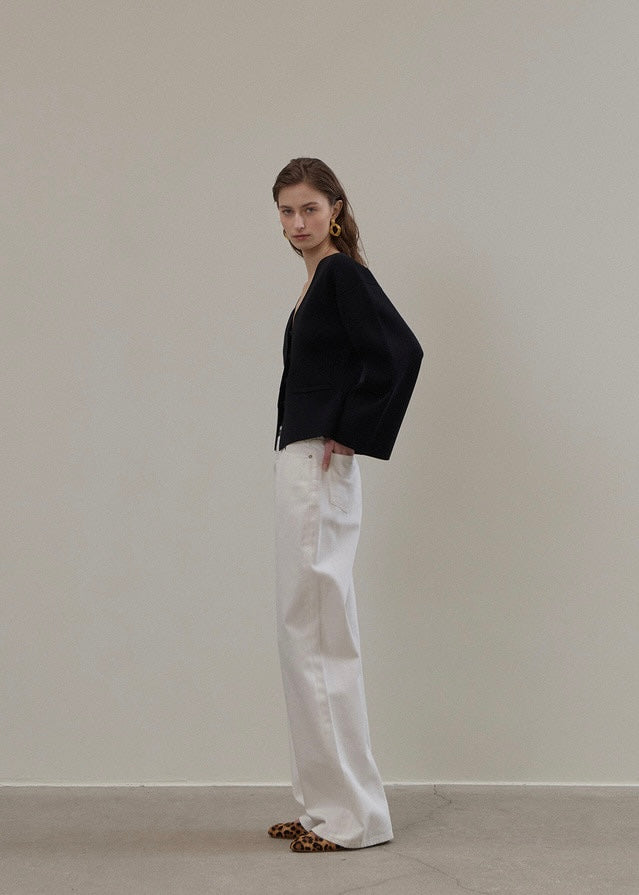 ELBORN | Riven V-neck Silk Knit Jacket (Black)
