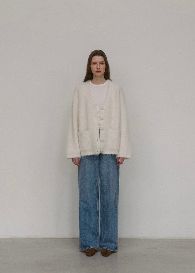 ELBORN | Jeanne V-neck Alpaca Knit Jacket (Ivory)