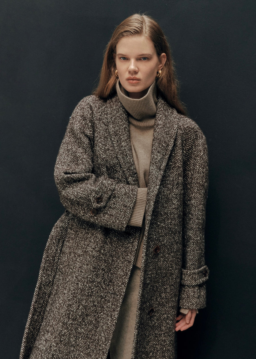 ELBORN | Mattia Alpaca Coat (Brown Herringbone)