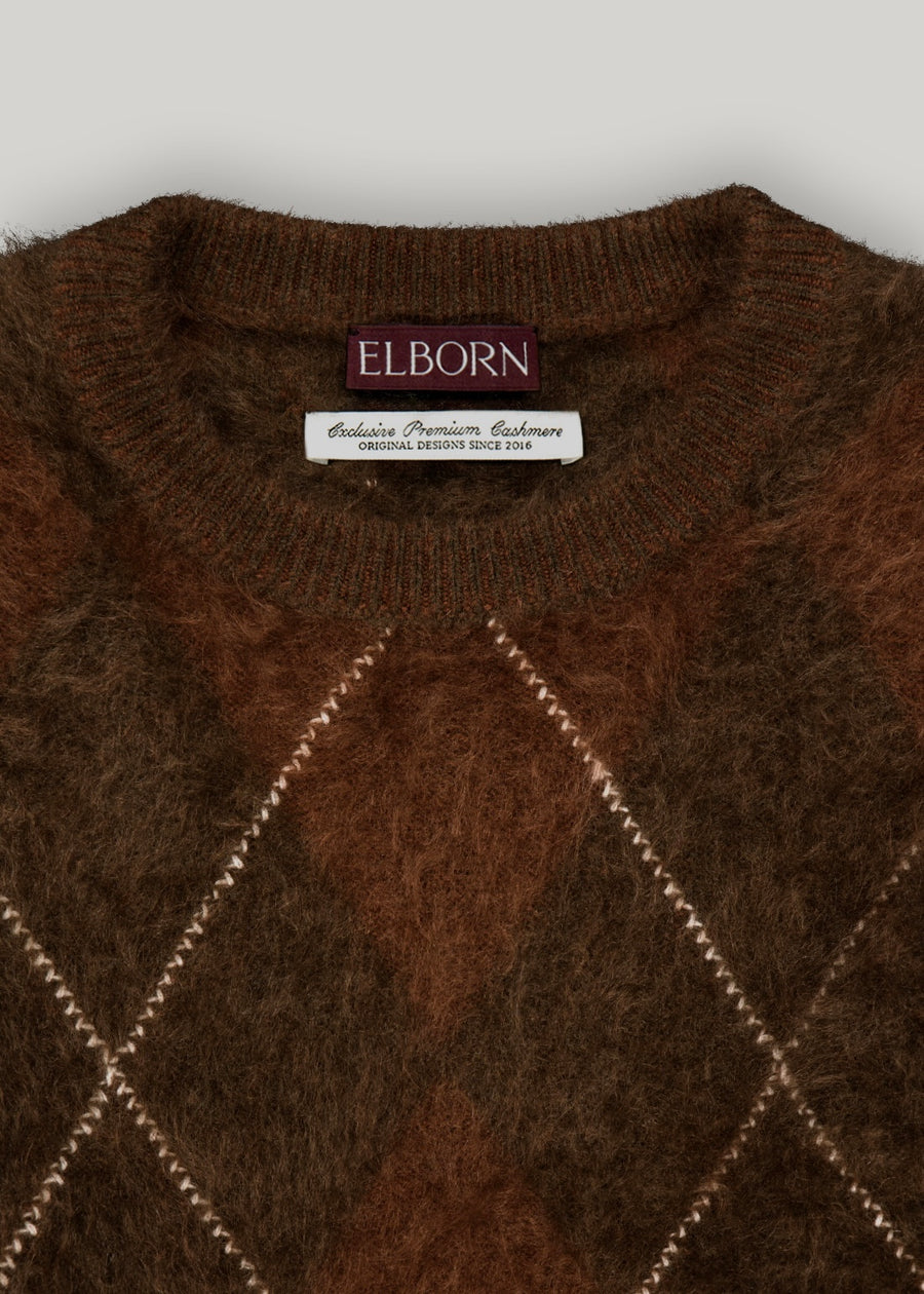 ELBORN | Argyle Cashmere Sweater (Brown) Expected ship to 10/31/2025