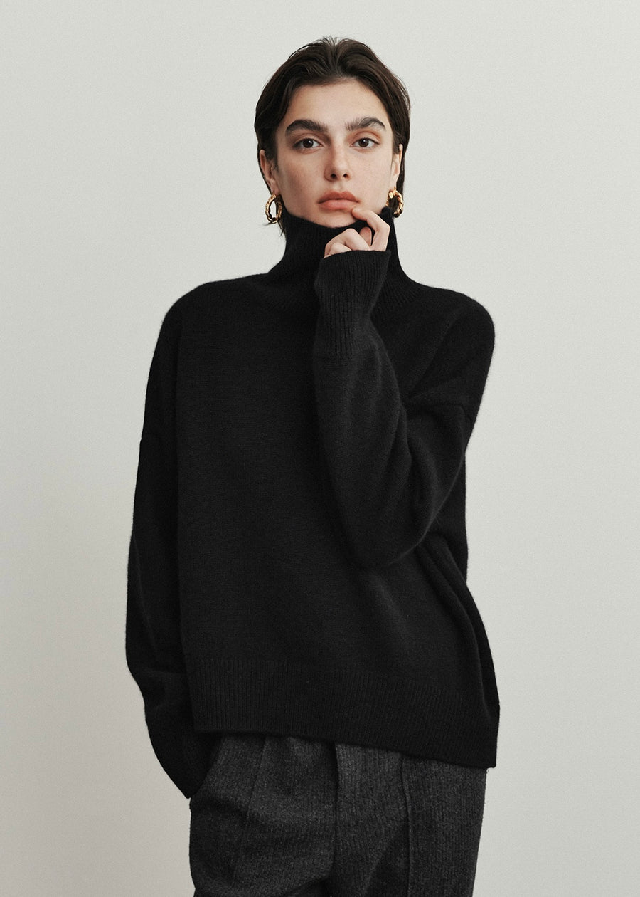 ELBORN | Becky Cashmere 100% High-neck Sweater (Black)