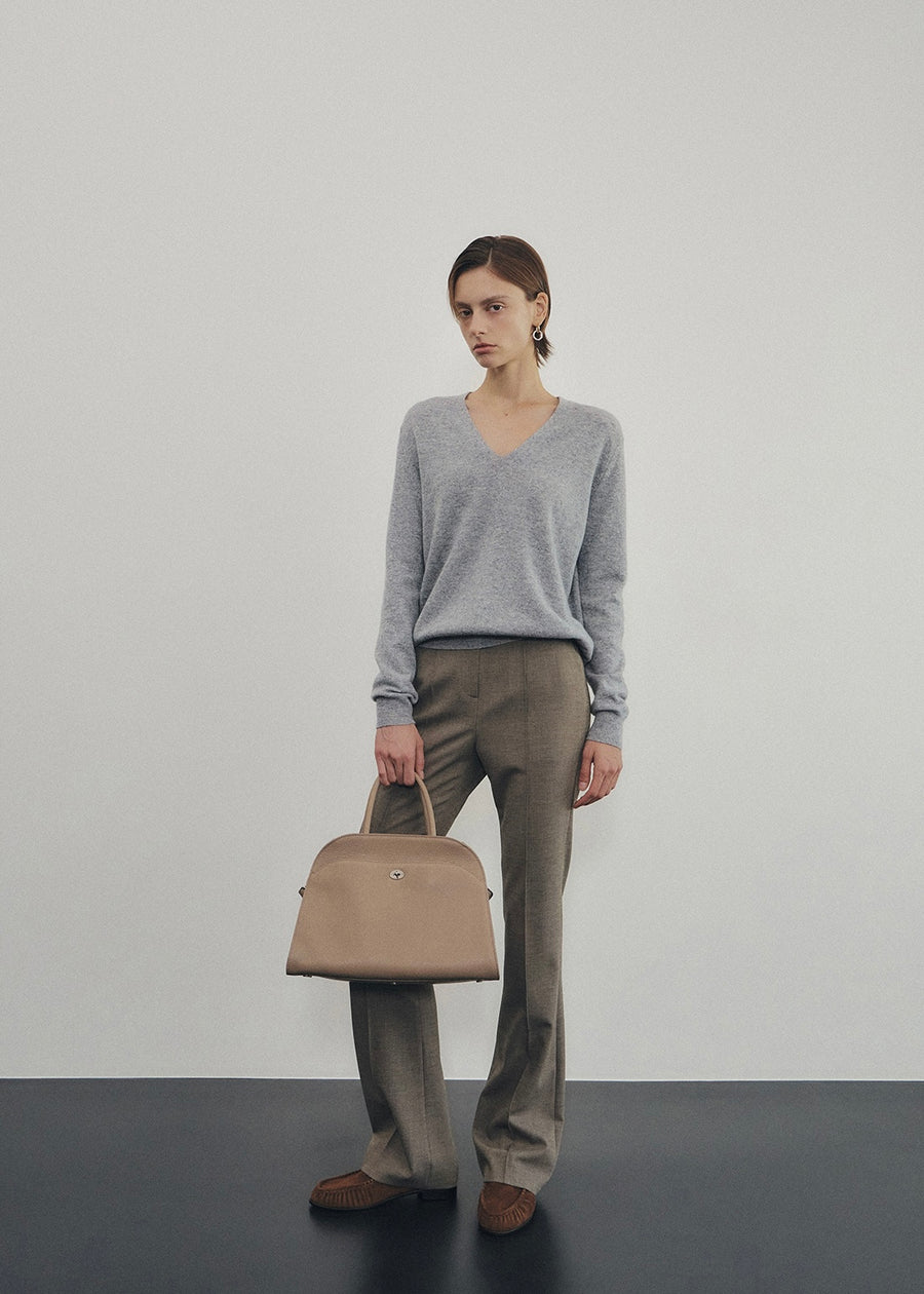Elborn | Tiana V-neck Knit Top (Light Grey)