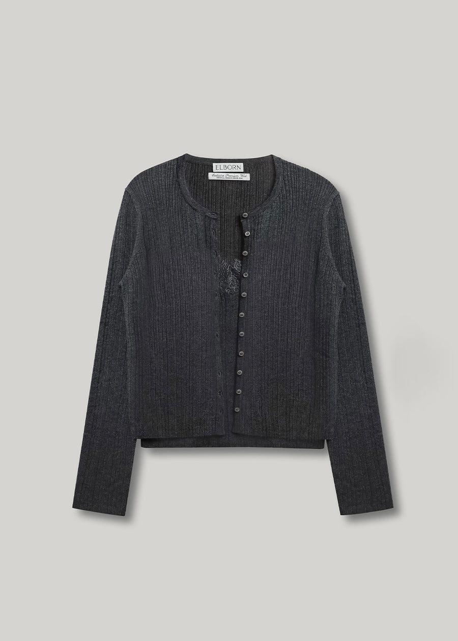 ELBORN | Lace Wool Knit Cardigan Set-up (Charcoal) Expected ship to 11/07/2025