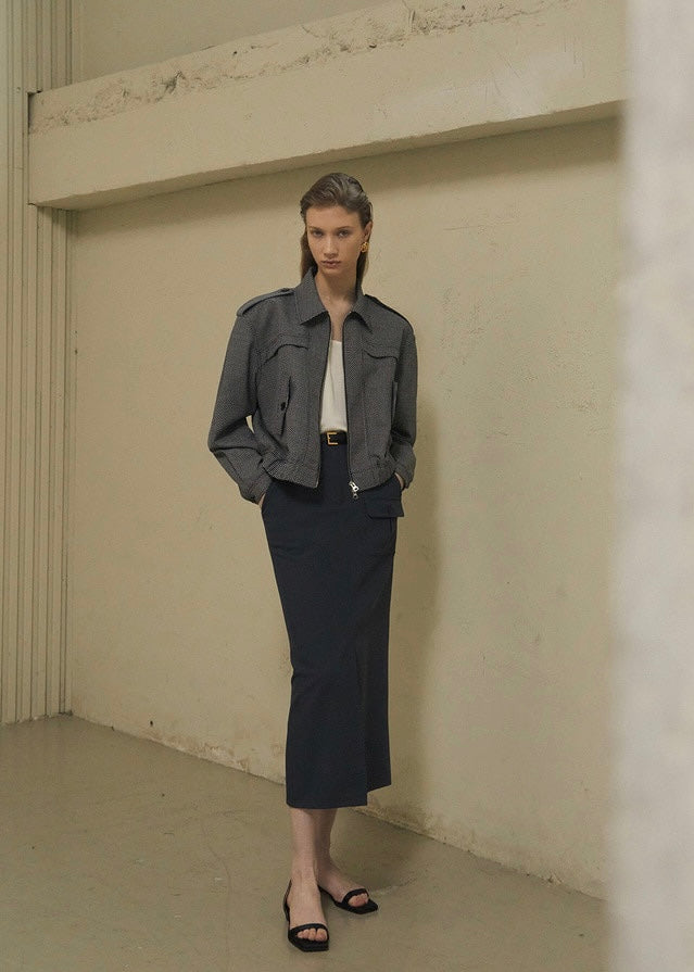 ELBORN | Daphne Long Slit Skirt (Ash Navy)