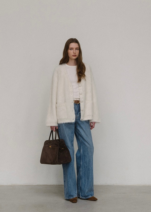 ELBORN | Jeanne V-neck Alpaca Knit Jacket (Ivory)