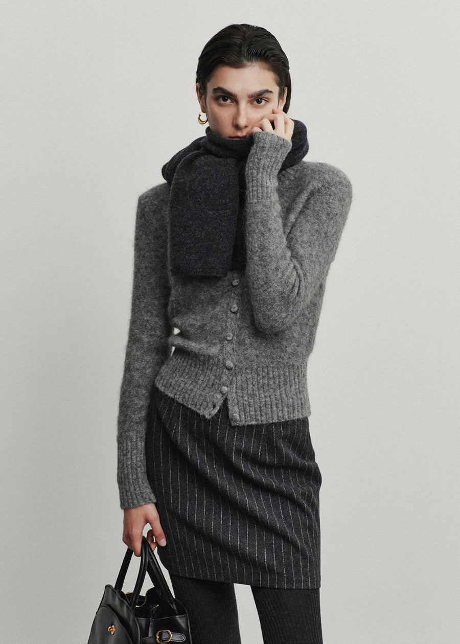 ELBORN | Itzel Wool Mini Skirt (Charcoal Stripe)