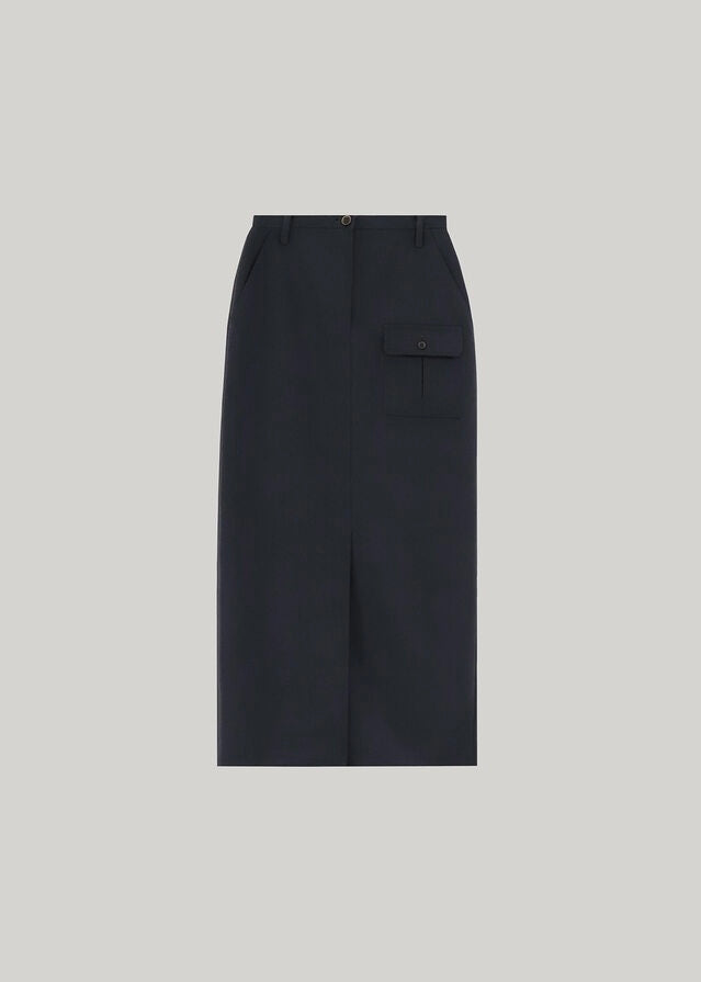 ELBORN | Daphne Long Slit Skirt (Ash Navy)