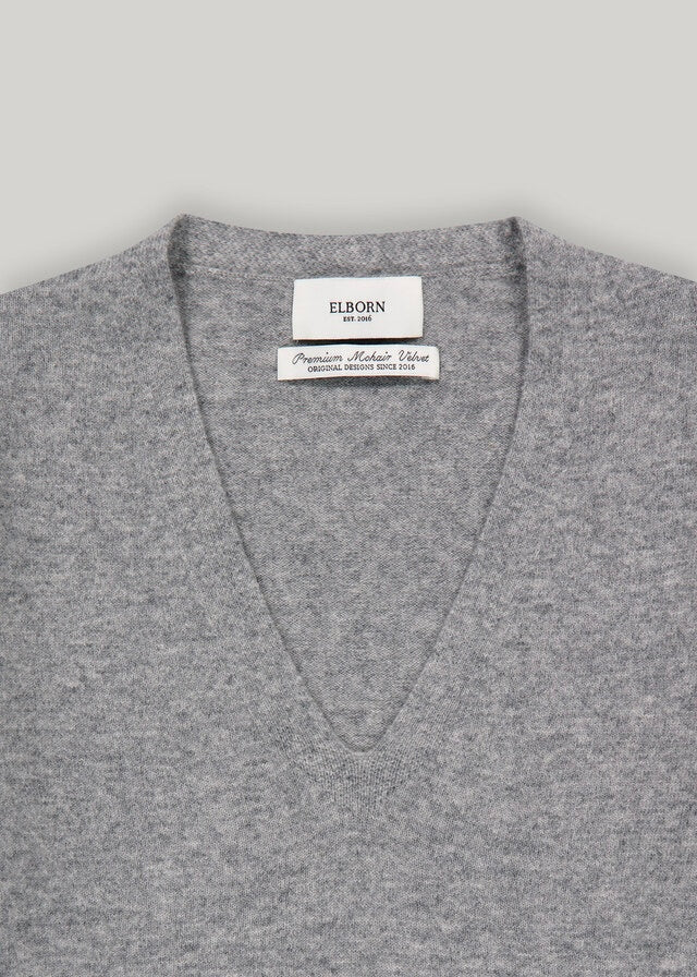 Elborn | Tiana V-neck Knit Top (Light Grey)