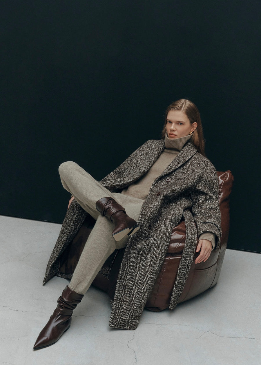 ELBORN | Mattia Alpaca Coat (Brown Herringbone)