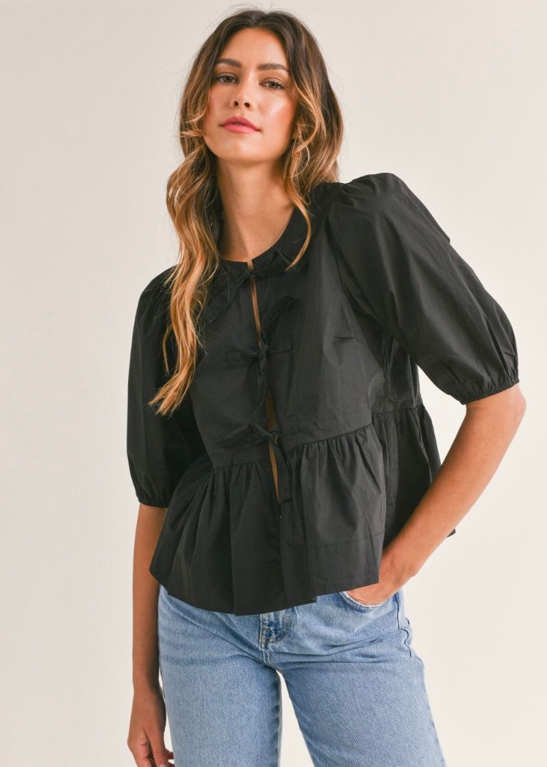 Black Self-Tie Blouse