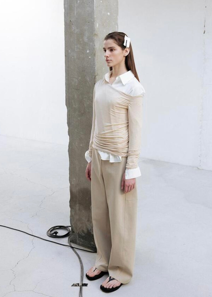 LEHA | Emile Asymmetric Jersey Top (Beige)