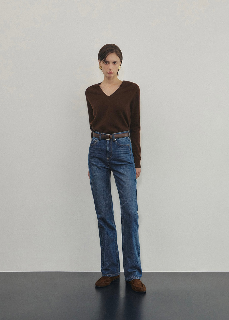 Elborn | Tiana V-neck Knit Top (Brown)