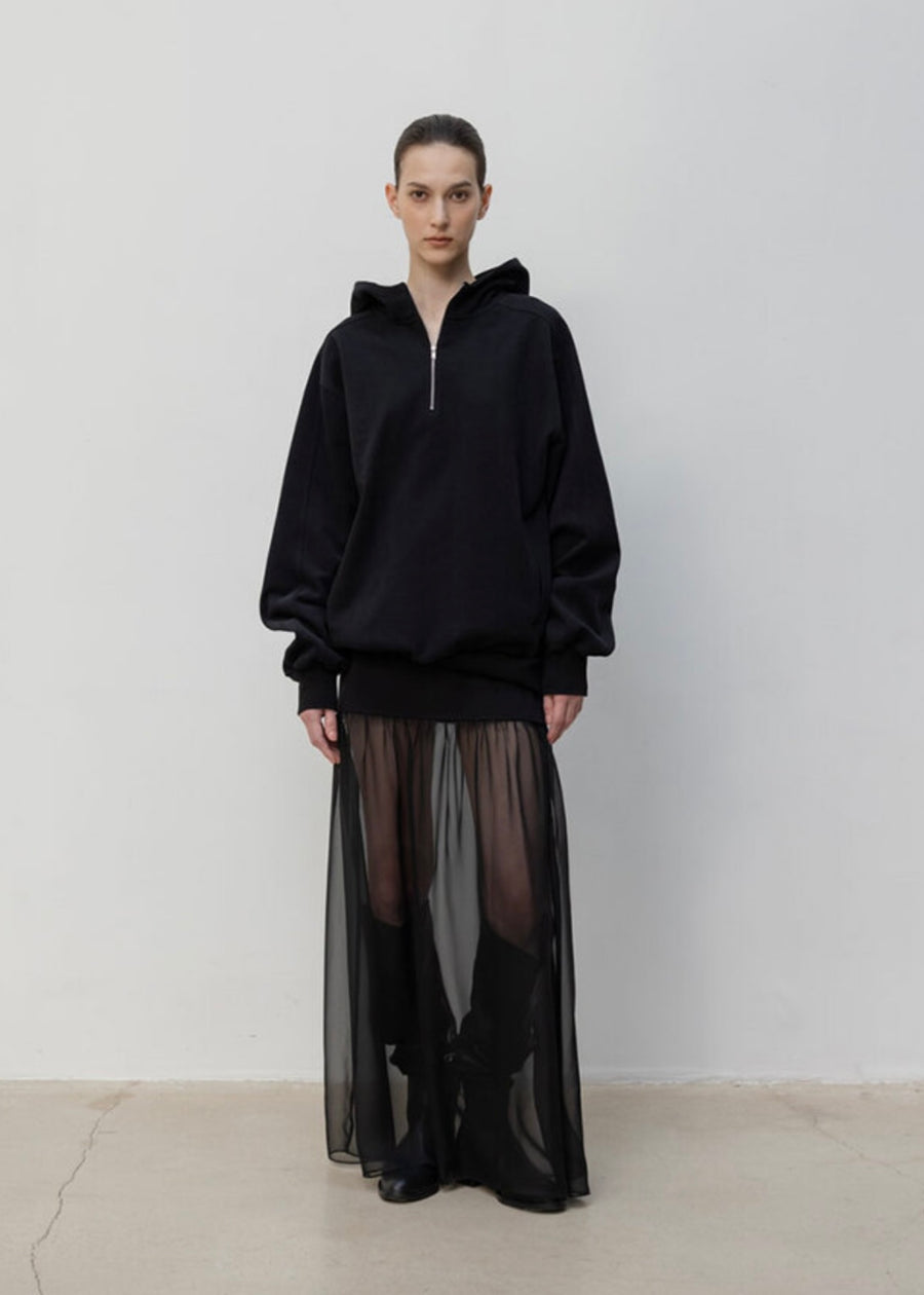 LEHA |  Casy Ribbed Cotton and Sheer Chiffon Skirt (Black) Expected ship to 12/12/2025