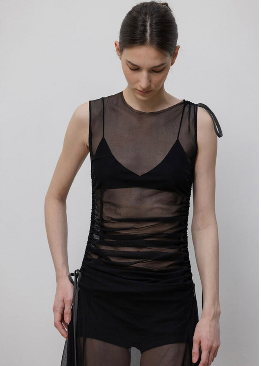 LEHA | Kenys Sheer Shirred Dress (Black)