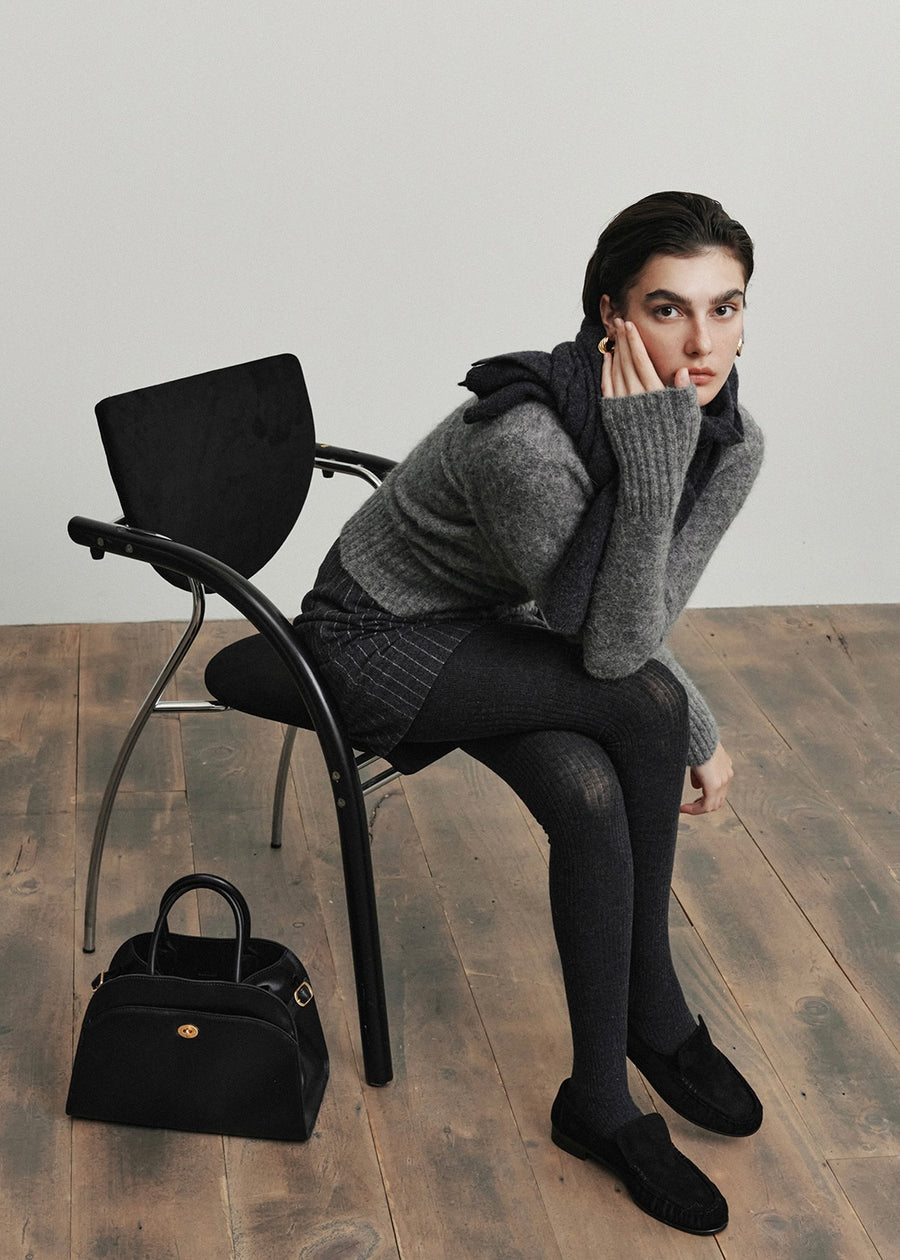 ELBORN | Itzel Wool Mini Skirt (Charcoal Stripe)