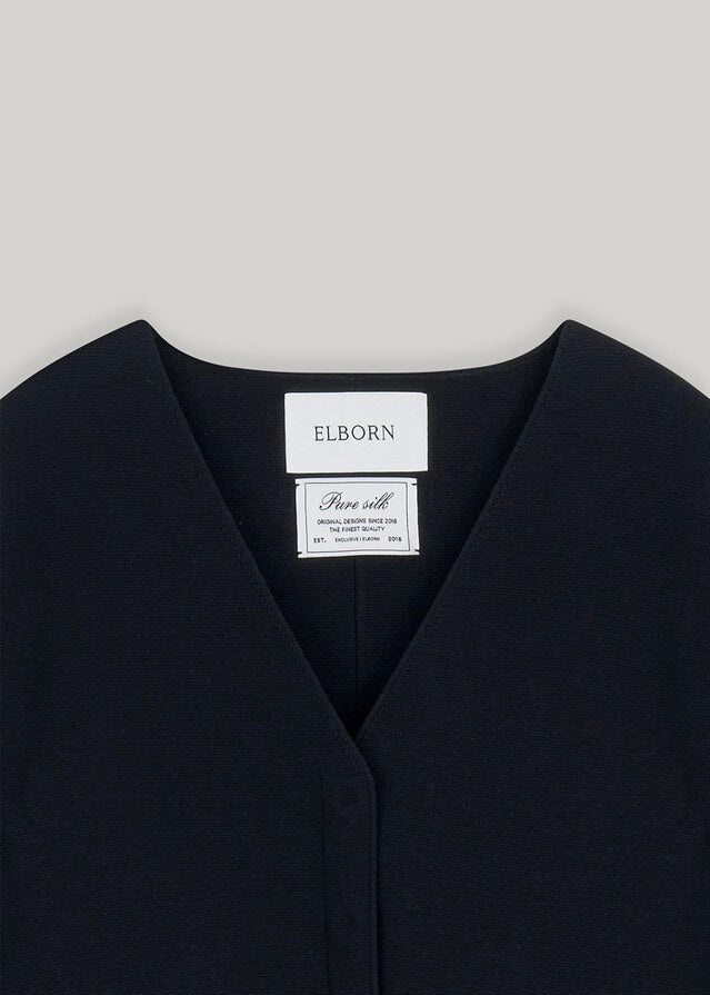 ELBORN | Riven V-neck Silk Knit Jacket (Black)