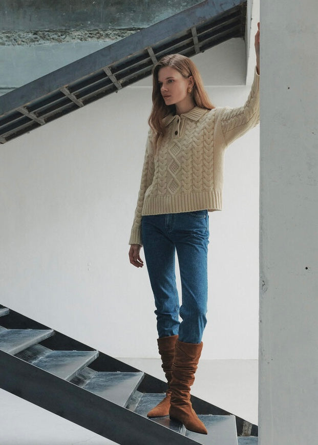 ELBORN | Poel Cable Button Sweater (Butter)