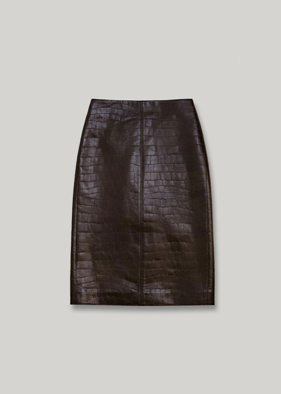 ELBORN | Loe Croc Midi Skirt (Brown) Expected ship to 10/31/2025