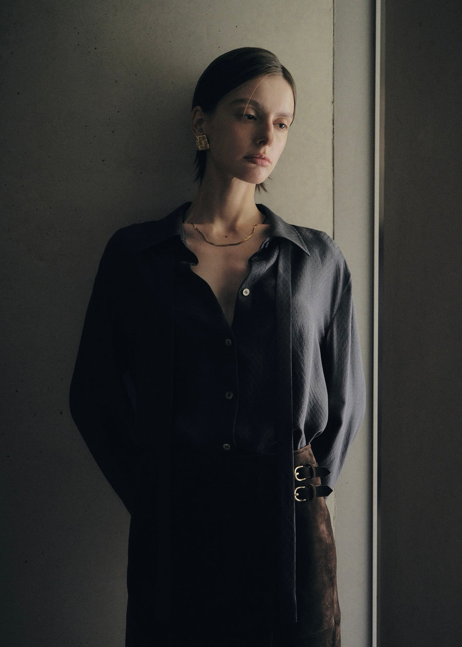 ELBORN | Cherie Silk Tie Shirt (Black/Charcoal)