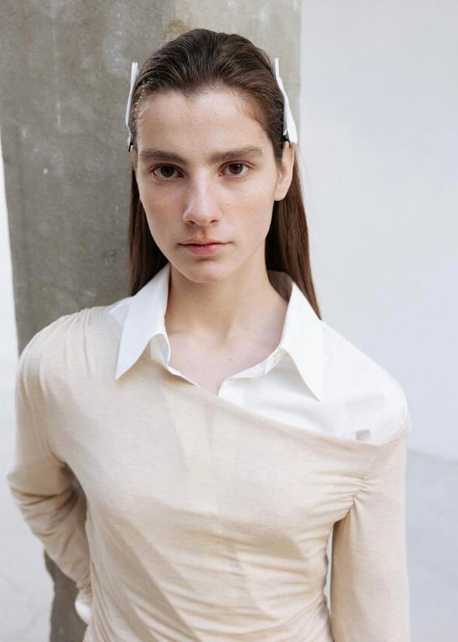 LEHA | Emile Asymmetric Jersey Top (Beige)
