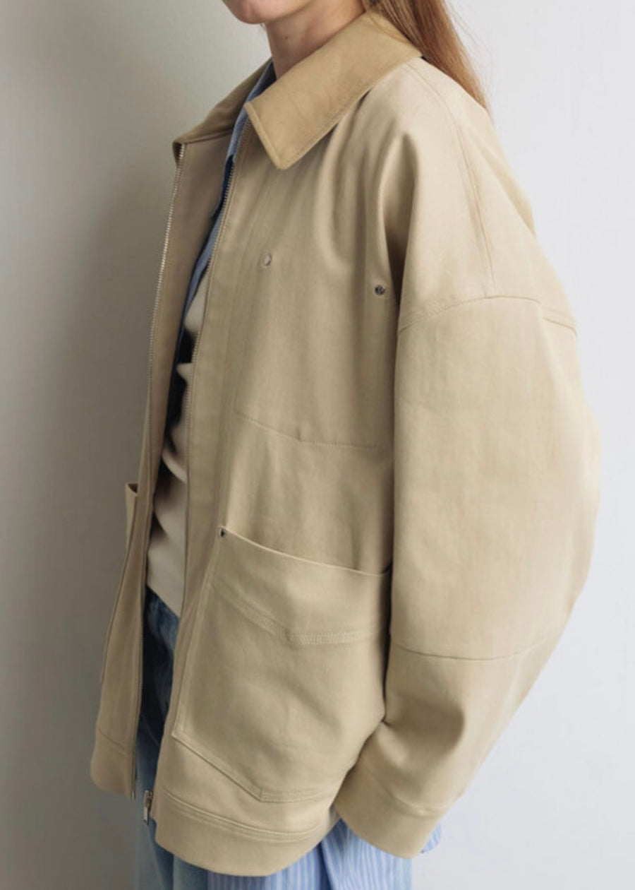 LEHA | Beau Corduroy Collar Canvas Jacket (Beige)