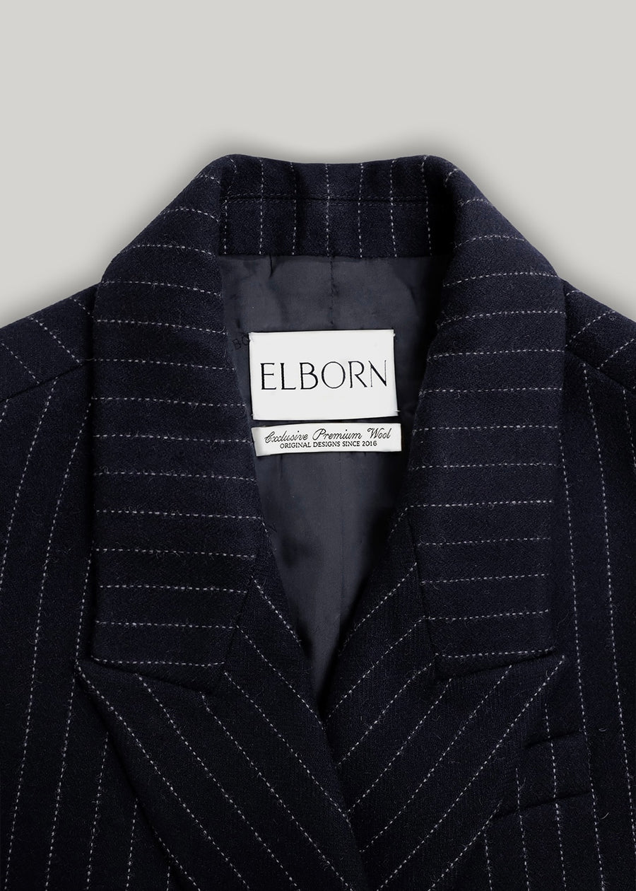 2ND-ELBORN | Adair Wool Classic Coat (Navy stripe) Expected ship to 12/12/2025