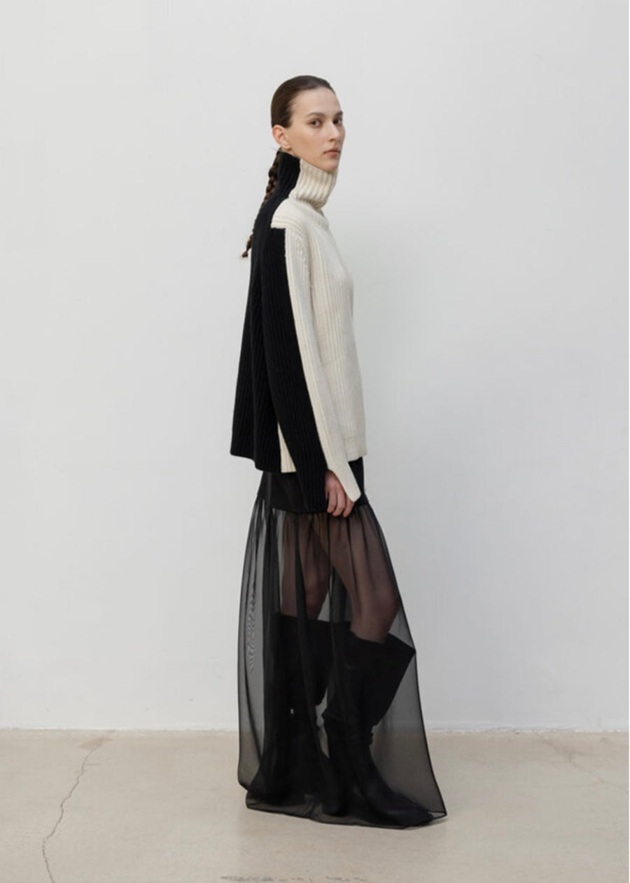 LEHA |  Casy Ribbed Cotton and Sheer Chiffon Skirt (Black) Expected ship to 12/12/2025